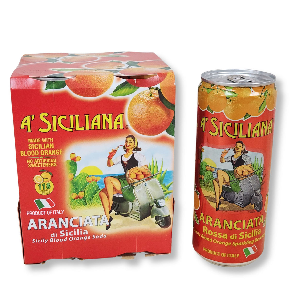 A Siciliana Aranciata – Sicilian Blood Orange Sparkling Beverage | 11.15 fl oz (330ml) - 4 Pack