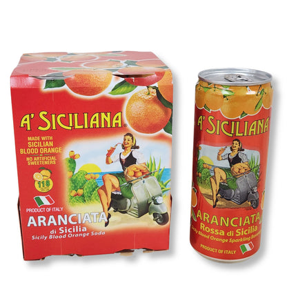 A Siciliana Aranciata – Sicilian Blood Orange Sparkling Beverage | 11.15 fl oz (330ml) - 4 Pack